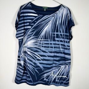 LRL Lauren Jeans Co. Ralph Lauren Women’s Size 2X Striped Palm Tee 100% Cotton